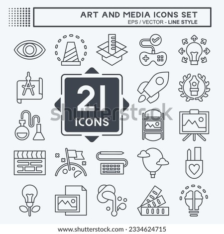 Icon Set Art and Media. related to Education symbol. line style. simple design editable