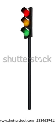 Traffic light with pole on white background Royalty-Free Stock Photo #2334639411