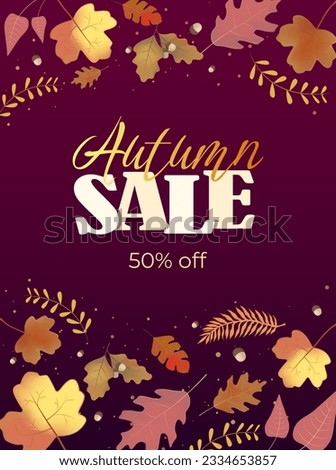 Autumn sale background, banner, flyer design. Poster with bright beautiful leaves frame. Template for advertising, social media