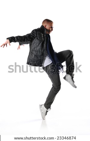 hip-hop style dancer performing against a white background