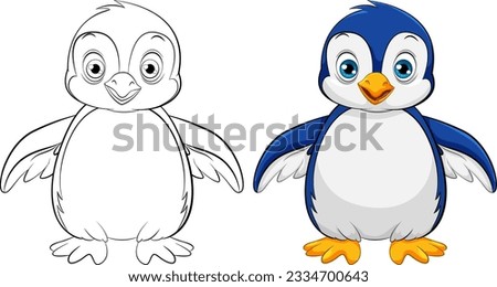 A vector cartoon illustration of a cute baby penguin, isolated on white background, ready for coloring