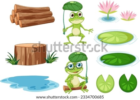 Green Frog Cartoon Characters Collection illustration