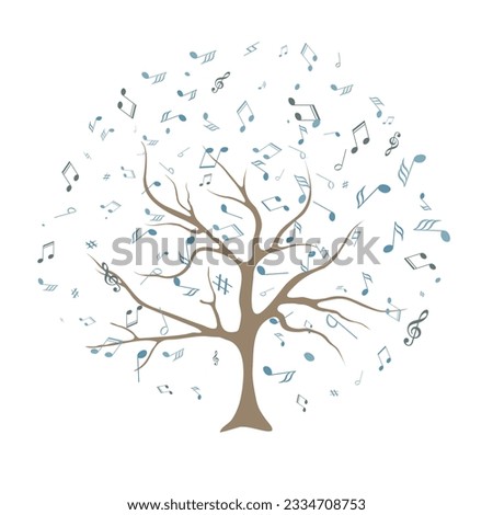 vector illustration of tree with musical notes for audio media concepts and designs Whose leaves are replaced by multicolored musical notes. Musical Tree. Vector