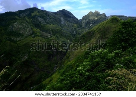 Mountain ranges on a sunny day At Indonesian Mountains characteristics with sky and some silhouette