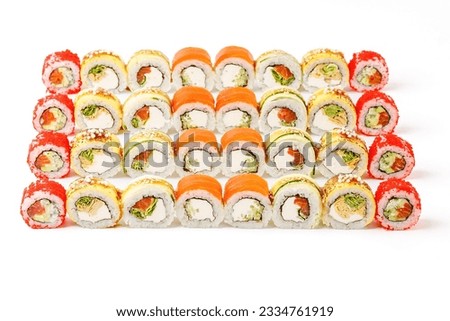 set of fresh appetizing rolls on white background for online restaurant website 2
