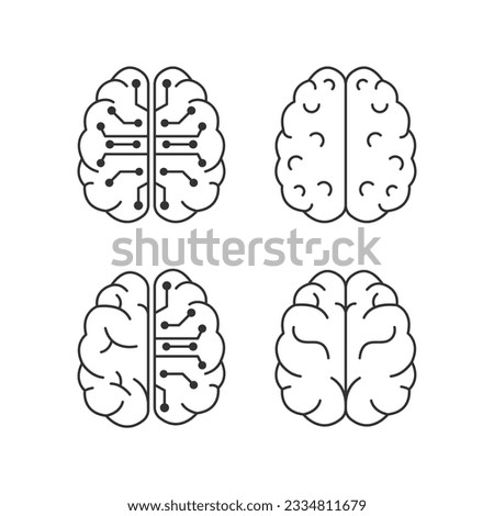 Human Brain And Artificial Intelligence Icon Set Vector Design.