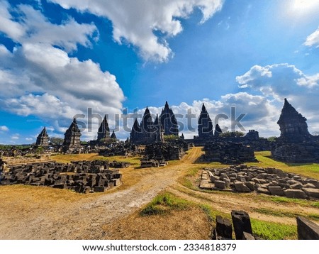 a picture of prambanan temple from a distance that looks beautiful 