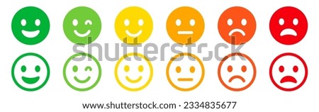 Emoticons icons set. Emoji faces collection. Emojis flat style. Happy happy, smile, neutral, sad and angry emoji. Line smiley face - stock vector Royalty-Free Stock Photo #2334835677