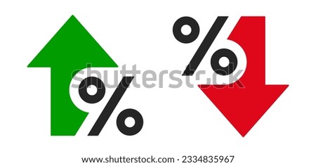 Percentage growth and decline icons. Percent arrow up and down flat style symbols - stock vector. Royalty-Free Stock Photo #2334835967