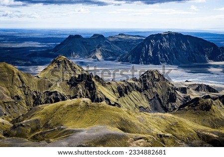 Spectacular landscape view of Thakgil mountains, canyon and river, Iceland Royalty-Free Stock Photo #2334882681