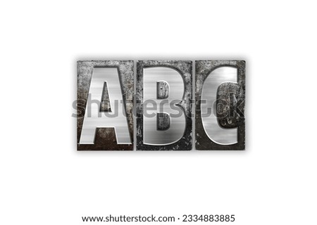 The word -ABC- written in vintage metal letterpress type isolated on a white background.