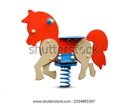 Hourse spring rider isolated on white. Modern playground equipment Royalty-Free Stock Photo #2334885387