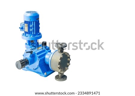 hydraulic diaphragm dosing pump assembly with electric motor and worm gear for chemical feeding or suspend liquid or etc. in industrial isolated on white with clipping path
