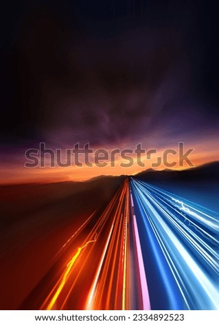 Super Fast. fast Light trails speeding into the distant landscape.