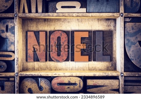 The word -Noel- written in vintage wooden letterpress type.