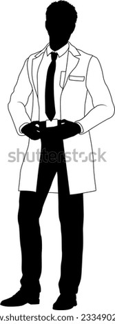 Silhouette person scientist, engineer or professor man in a lab coat. Could also be a chemist, science teacher or a pharmacist.