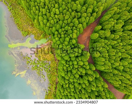Lagoa do Canario. Sete Cidades Aerial View. Natural landscape in Sao Miguel, Azores. Portugal. Royalty-Free Stock Photo #2334904807