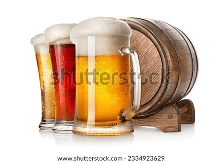 Beer and wooden cask isolated on a white background