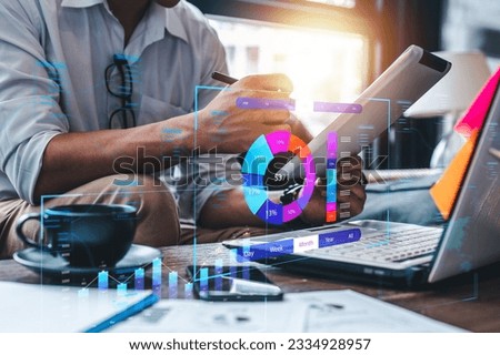 Concept digital transformation technology strategy, Analyst working with Business, Analytics and Data Management System on computer, make a report with KPI and metrics connected to database. Corporate Royalty-Free Stock Photo #2334928957