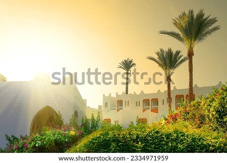 Bright morning sun in Egyptian resort hotel