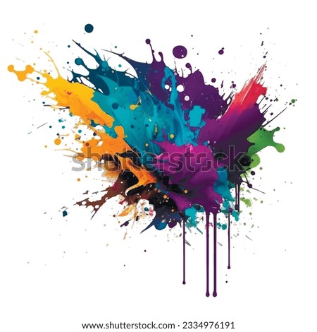 Bright colorful watercolor acrylic splash splatter stain brush strokes on white background. Modern vibrant aquarelle spot. Trendy isolated design on white. Element. Vector hand drawn illustration.