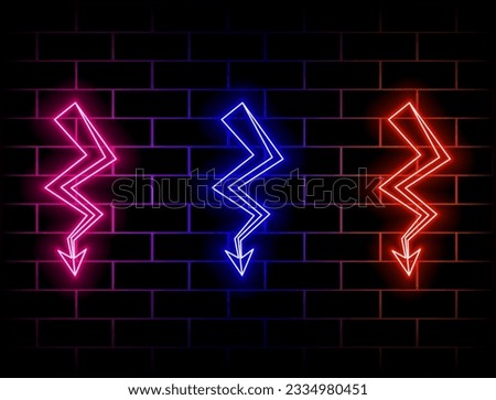 Lightning signboard neon sign on black background. Vector illustration. green, red, yellow, pink, blue