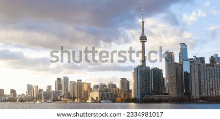 panorama of toronto downtown skyline at cloudy evening or morning