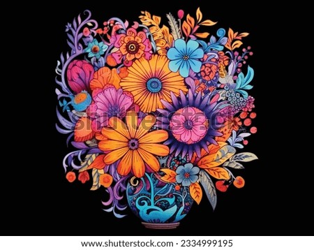 colorful flowers in a vase on a black background