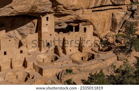 Sunny view of the historical Cliff Palace in Mesa Verde National Park at Colorado Royalty-Free Stock Photo #2335011819