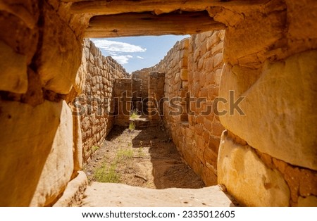 Sunny view of the historical Sun Temple in Mesa Verde National Park at Colorado Royalty-Free Stock Photo #2335012605