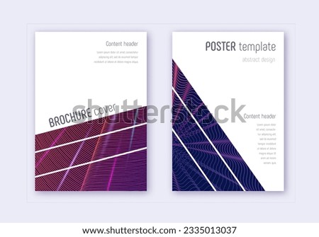 Geometric cover design template set. Violet abstract lines on dark background. Captivating cover design. Precious catalog, poster, book template etc. Royalty-Free Stock Photo #2335013037