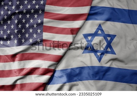 big waving colorful flag of united states of america and national flag of israel . macro Royalty-Free Stock Photo #2335025109