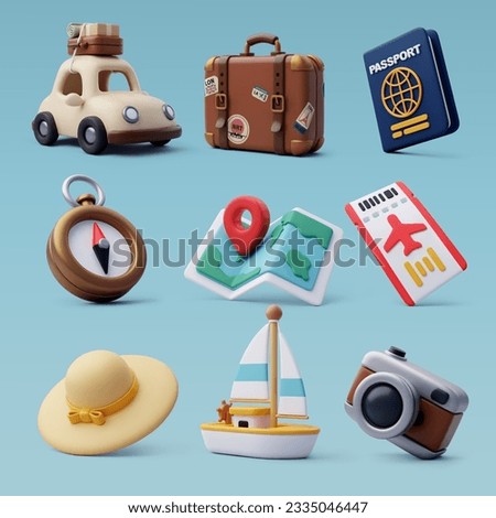 Collection of Travel Tourism 3d icon, Trip Planning World Tour. Holiday Vacation, Travel and Transport concept. Eps 10 Vector. Royalty-Free Stock Photo #2335046447