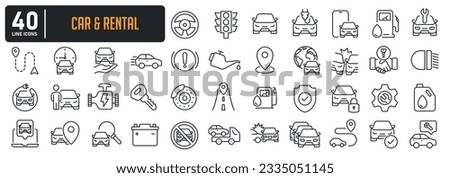 Car and rent simple minimal thin line icons. Related car rent, repair, transport, travel. Vector illustration.