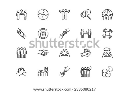 Teamwork lines icon set. Teamwork genres and attributes. Linear design. Lines with editable stroke. Isolated vector icons. Royalty-Free Stock Photo #2335080217