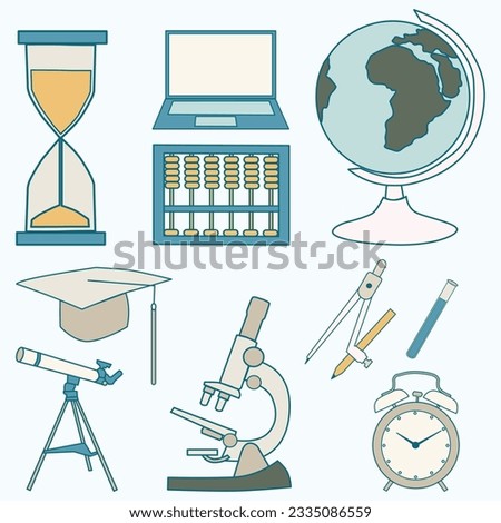 Set of Education Objects Simple Flat Line Illustration