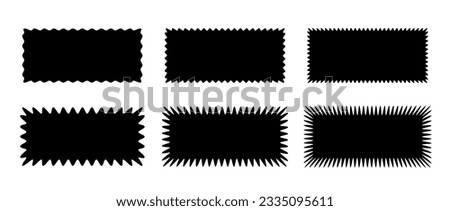Zig zag edge rectangle shape collection. Jagged rectangular elements set. Black graphic design elements for decoration, banner, poster, template, sticker, badge. Vector Royalty-Free Stock Photo #2335095611