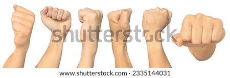 Hand showing fist ball clench on white background cutout file. Mockup template for artwork design. sign gestures concept Royalty-Free Stock Photo #2335144031