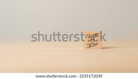Customer relationship management (CRM) or customer loyalty concept. Customer satisfaction, retention strategies. CRM or customer loyalty program banner. Wooden cube blocks with loyalty, relation icon. Royalty-Free Stock Photo #2335172039
