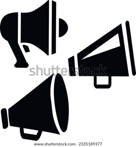 Black color megaphones icon, isolated with white color baground.