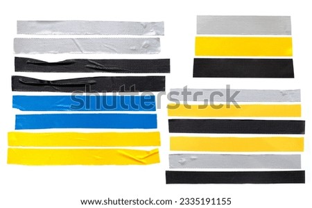 yellow,gray,black,blue tapes isolated on white background. Torn horizontal and different size sticky tape, adhesive pieces. can use business-paperwork-banner products	 Royalty-Free Stock Photo #2335191155