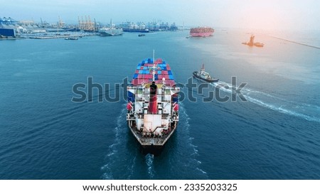 Stern of large cargo container ship import export container box on the ocean sea on blue sky back ground concept transportation logistic and service to customer and supply change	