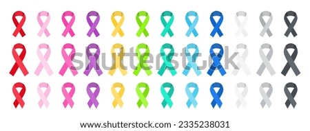 Awareness ribbon set. Colorful cause awareness isolated ribbons.