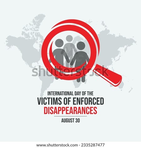 International Day of the Victims of Enforced Disappearances vector illustration. Figures with magnifying glass vector. Searching for missing persons icon. Lost people symbol. August 30 each year Royalty-Free Stock Photo #2335287477