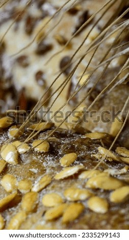 Grain bread on the background of spikelets