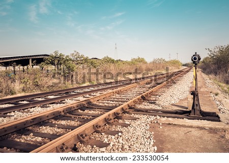 railroad landscape ,train line crossing in old factory's district  
