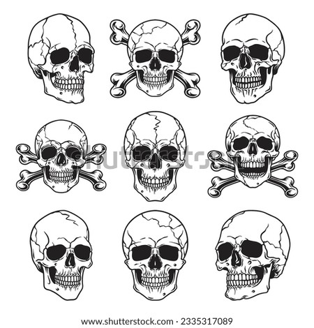 Set of skull and crossbones hand drawn vector
