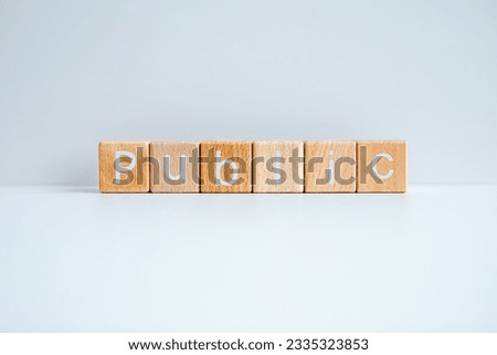 Wooden blocks form the text "Public" against a white background.