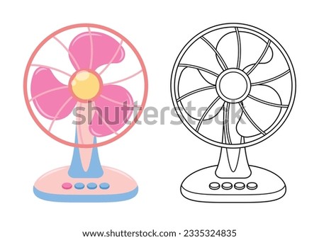 Fan cute vector illustration cartoon isolated on white background. Electric fan vector colored and colorless. Cute coloring page for kids.  Royalty-Free Stock Photo #2335324835