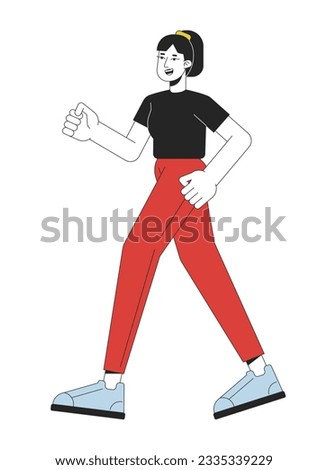 Active girl running flat line color vector character. Editable outline full body woman in gym on white. Active life simple cartoon spot illustration for web graphic design